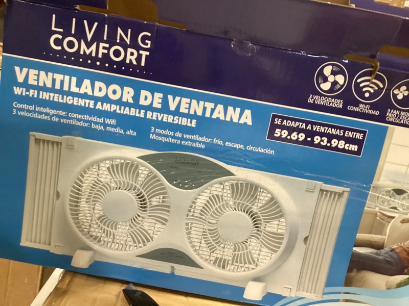 Condition photo showing Good Condition for comfort zone living comfort smart wi-fi reversible twin window fan with removable cover and bug screen  9 inch  3-speed  expandable  timer  compatible with ios/android  lc310swt