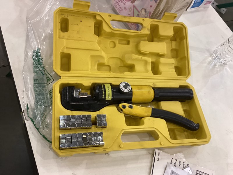 Condition photo showing As Is for YUZES Hydraulic Crimping Tool 10 Tons, 12 AWG to 2/0 Battery Cable Crimper Tool with 9 Dies, Easy to Operate Hydraulic Wire Crimping Tool Kit for Wire Rope, Battery Cable Ends Ring Terminals YQK-70-A