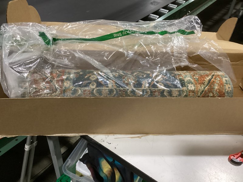 Condition photo showing As Is for Loloi Layla Collection LAY-01 Brick/Blue 2'-3" x 3'-9" .13" Thick Accent Rug, Soft, Durable, Vintage Inspired, Distressed, Low Pile, Non-Shedding, Easy Clean, Printed, Living Room Rug