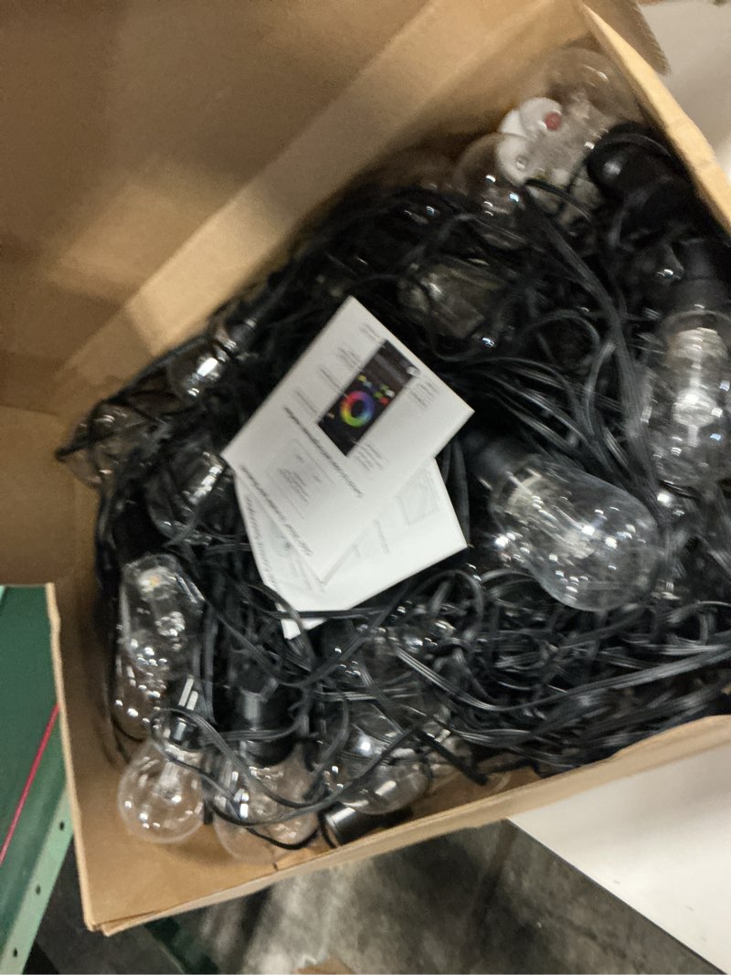 Condition photo showing Good Condition for outdoor string lights,200ft smart rgb+ic patio lights with shatterproof led bulbs ,outside light dimmable patio for decor diy ip67 waterproof ,courtyard, garden,holiday,led lights more scene modes 200ft outdoor