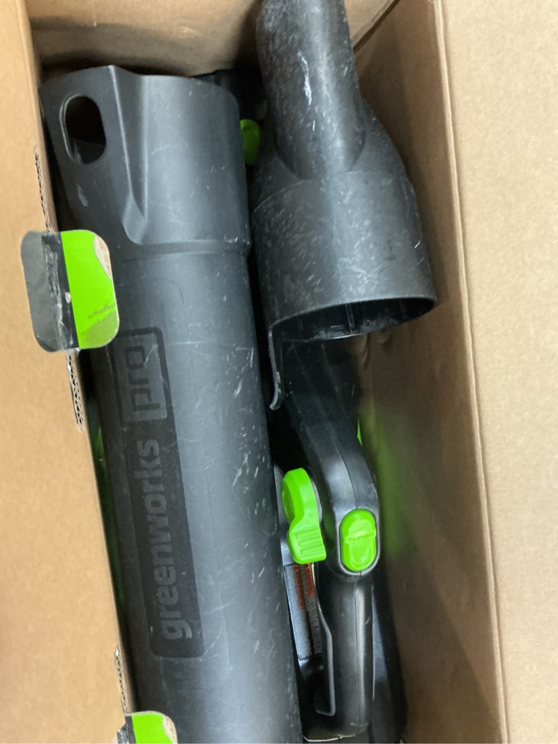 Condition photo showing As Is for Greenworks 60V 450 CFM Cordless Leaf Blower, 2.0 Ah Battery and Rapid Charger Blower (450 CFM), 2.0Ah