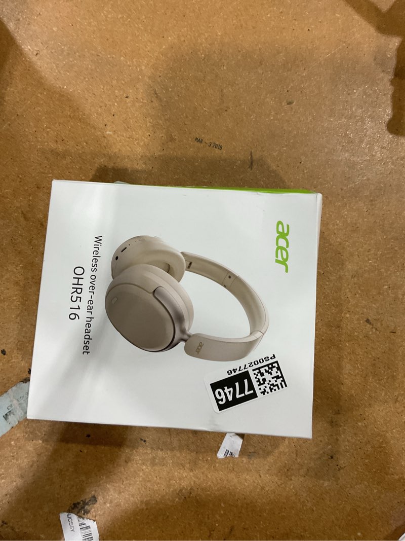 Condition photo showing New/Like New for acer ohr516 active noise cancelling headphones, over ear wireless bluetooth, 60h playtime, 40mm drivers, low-latency mode, enc clear calls, foldable comfortable design (white)