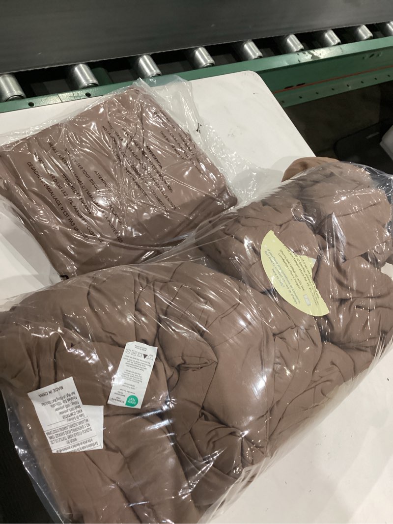 Condition photo showing As Is for bedsure king  comforter set brown - bed in a bag full size bedding set  3 pieces, gentlesoft™ pintuck bed set gift for family, all season down alternative comforter with sheets, pillowcases & shams