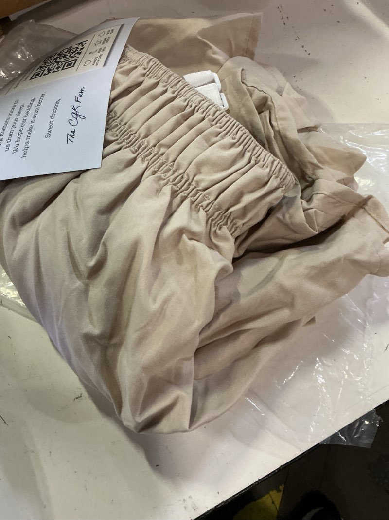 Condition photo showing Good Condition for wrap around dust ruffle bed skirt - cream - for full size beds with 15 inch drop - easy fit elastic strap - adjustable pleated bedskirt w/brushed fabric - wrinkle free - for women, men, kids & teens full/full xl 15" - drop 12 - cream