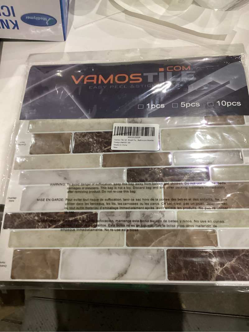 Condition photo showing New/Like New for Vamos Tile 10- Sheet Peel and Stick Backsplash Tiles, 12"x12" Marble Brown Stick on Wall Tiles, Self Adhesive Tile Sticker for Kitchen Backsplash and Bathroom Marble Design