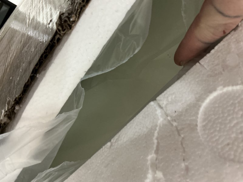 Condition photo showing As Is for 22x30 Inch Brushed Nickel Bathroom Mirror for Wall, Thick Metal Framed Rectangle Mirrors for Over Sink, Bedroom, Living Room, Entryway, Anti-Rust, HD Tempered Glass Silver 22"L x 30"W