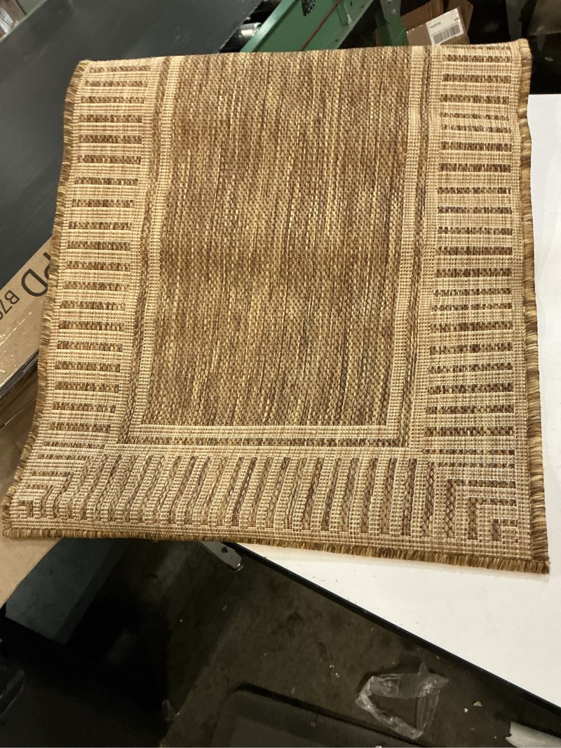 Condition photo showing Good Condition for adiva rugs outdoor indoor area rug, weather resistant, easy to clean, stain resistant floor mat for dining room, backyard, deck, patio (wooden, 2' x 3') 2' x 3' wooden 2895a