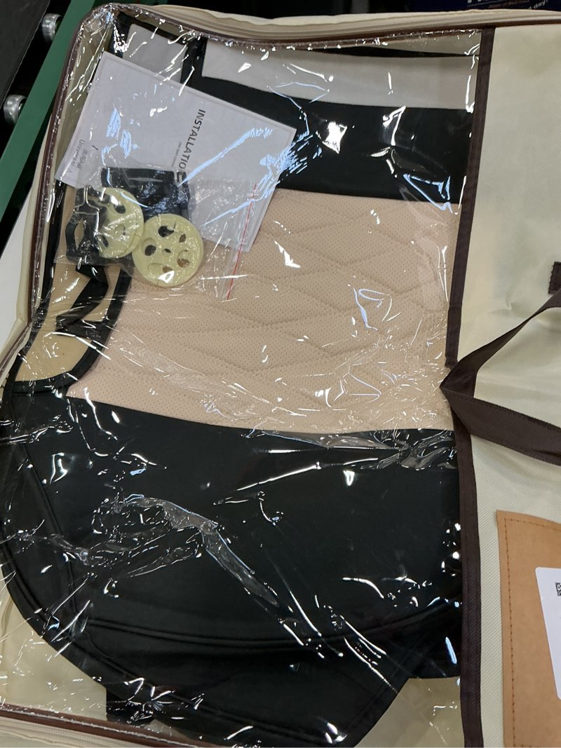 Condition photo showing Good Condition for FREESOO Black Beige Car Seat Covers Full Set - Faux Nappa Leather Seat Covers for Cars, Luxury Breathable Waterproof Front Seats with Lumbar Support and Back Seat Cover, Fit for Sedans SUVs Pick-ups Black-Beige Full Set - 5 Seats