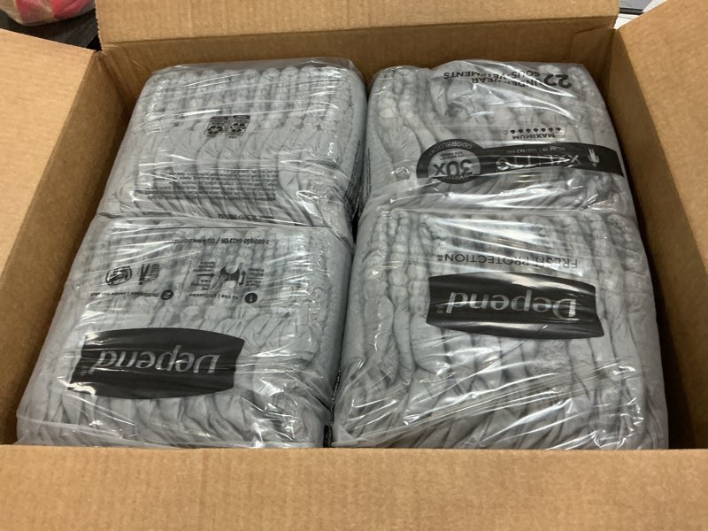 Condition photo showing Good Condition for Depend Fresh Protection Adult Diapers, Incontinence Underwear for Men, Disposable, Maximum, Extra-Extra-Large, Grey, 44 Count (2 Packs of 22), Packaging May Vary