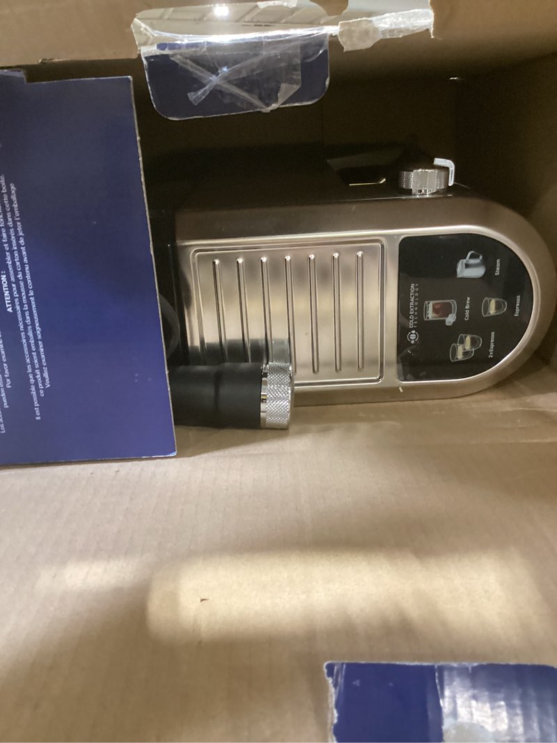 Condition photo showing As Is for de'longhi dedica duo compact espresso machine - cold brew coffee maker with milk frother wand- for espresso, hot & iced coffee, cappuccinos, lattes & home barista brewing, stainless steel finish