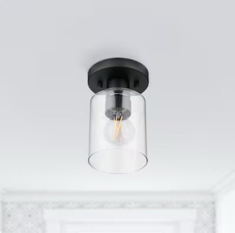 project source 4.75-in matte black indoor 1 -light semi-flush mount light with clear glass