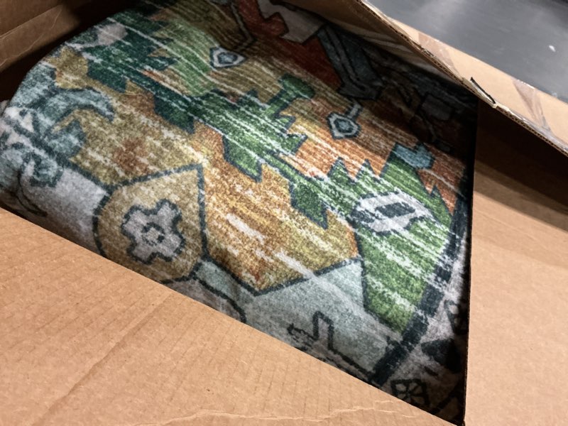 Condition photo showing Good Condition for RUGSURE Washable Area Rugs - Perfect for Living Room, Bedroom, Kids Room, Nursery - Stain & Water Resistant Non-Slip, Pet & Child Friendly, Vintage Tribal Area Rugs (Green, 9' x 12') Green 9' x 12' (Rectangular)