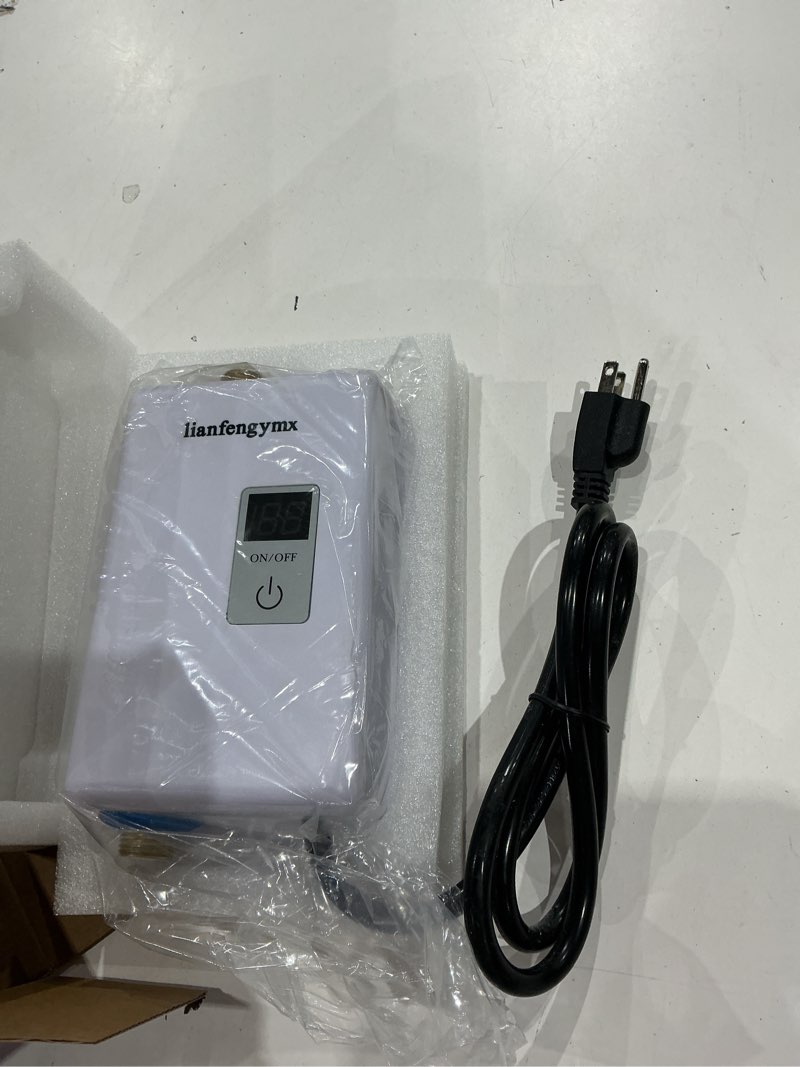 Condition photo showing As Is for 3000w tankless water heater 110v, digital display white, instant hot water for kitchen bathroom rv, vertical mount with 304 stainless steel,(use in environments above 0°c/32°f)