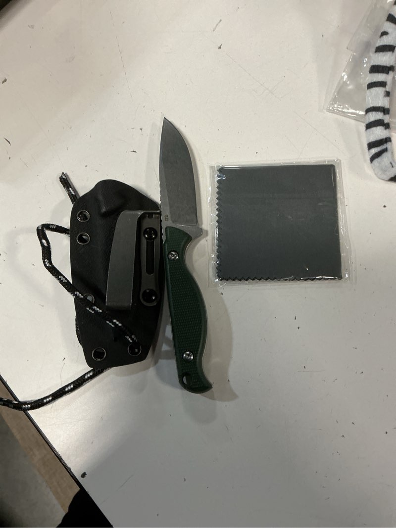 Condition photo showing Good Condition for 7" small fixed blade knife gt3, full tang d2 steel, micarta handle, kydex sheath & pocket clip, edc, camping & hiking knife (white-green) green-stonewash finish