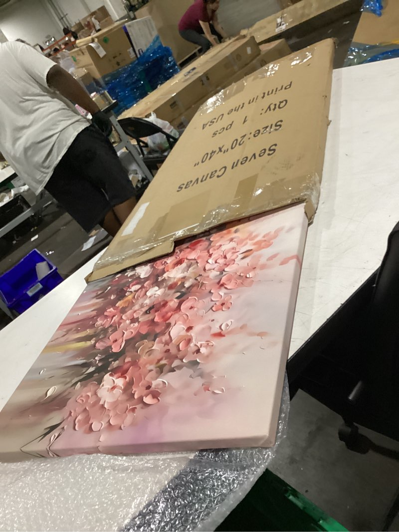 Condition photo showing Good Condition for enchanting wooden framed canvas poster, 36*24?pink floral themed canvas poster perfect gift and home decoration.
