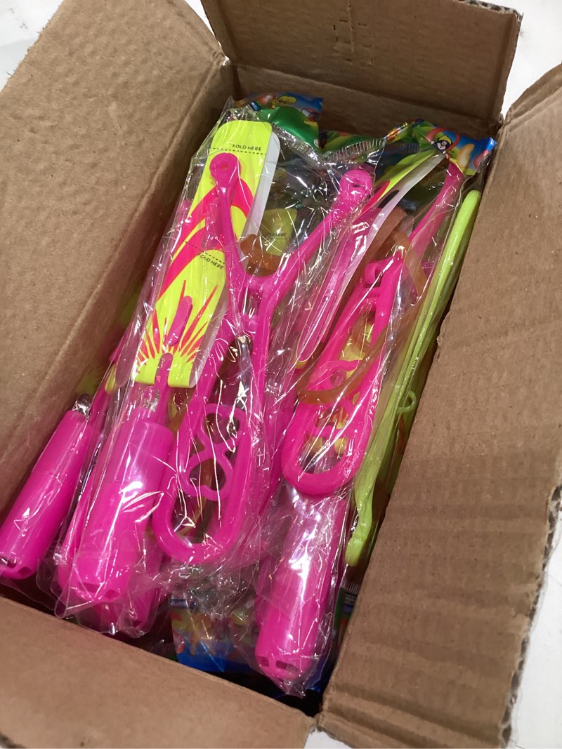 Condition photo showing Good Condition for oceanwings led flying set with whistle, 25 slingshot+25 glow helicopter, flying toy outdoor toy glow in the dark party supplies party favors bulk for kids 8-12,4-8 summer camping outdoor game