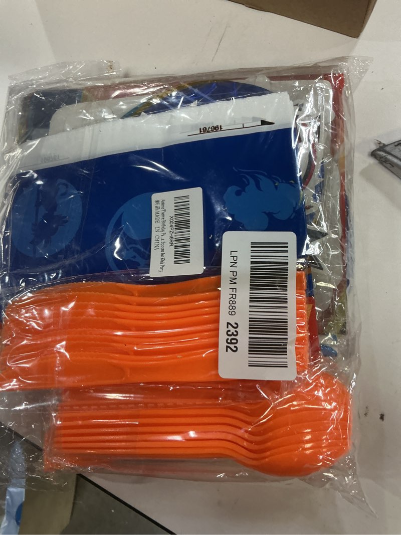 Condition photo showing New/Like New for Cartoon Theme Birthday Party Supplies Decorations, Including Banner, Backdrop, Hanging Swirls, Tablecloth, Balloons, Cake Toppers, Plates, Forks, Knives, Spoons for Birthday Party