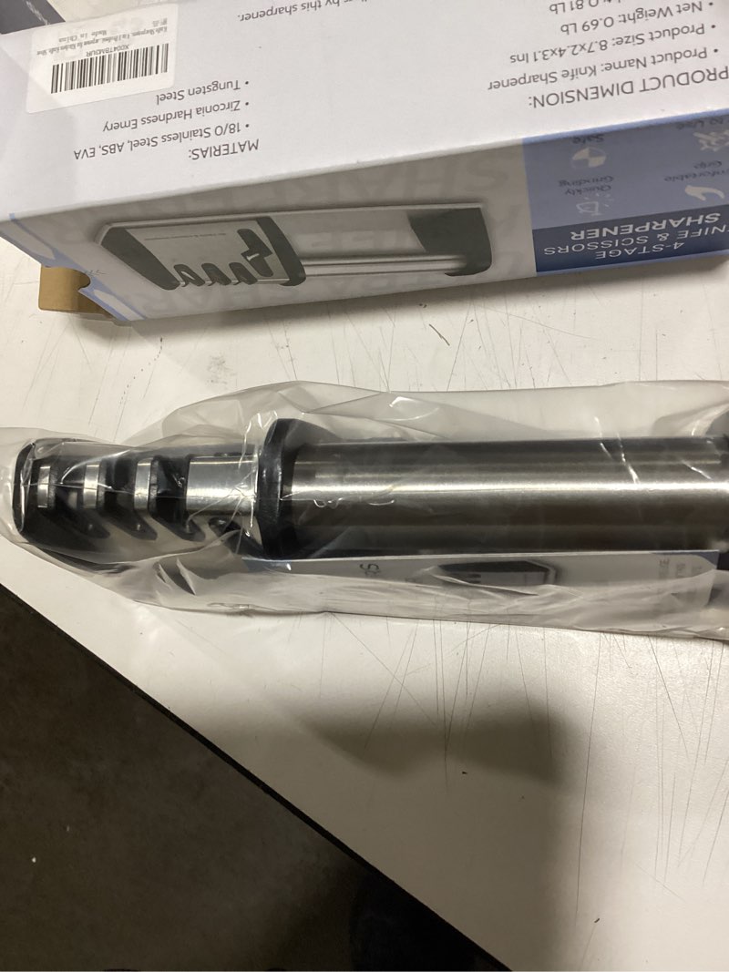 Condition photo showing Good Condition for Knife Sharpeners, 4 in 1 Professional Chef's Kitchen Knife Accessories, Kitchen Blade & Scissors Sharpening Tool, Manual Knife Sharpener for Kitchen Knife Silver