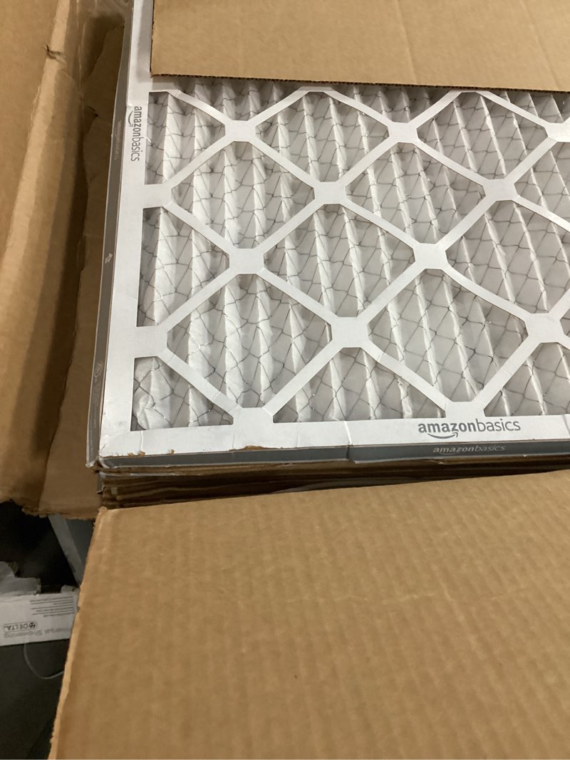 Condition photo showing As Is for amazon basics 20x25x1 air filter 6-pack, merv 8 ac furnace filters, removes dust, electrostatic, allergy control (actual size: 19.75" x 24.75" x 0.75") 20x25x1 merv 8