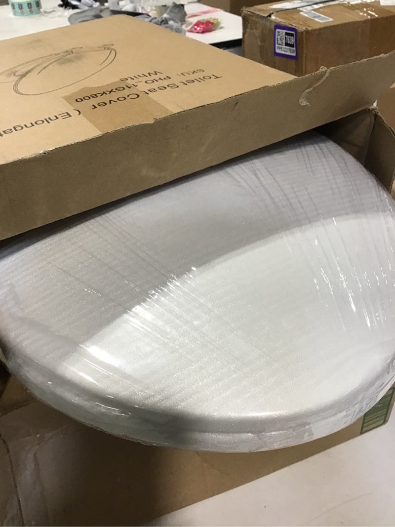 Condition photo showing New/Like New for Slow Close Elongated Toilet Seat - Soft Quiet Closing Lid, Toilet Seat Replacement Easy Clean & Quick Install Design, Stain-Resistant PP Material, Universal Fit for Most Elongated Toilets, White White Elongated (19?) 1