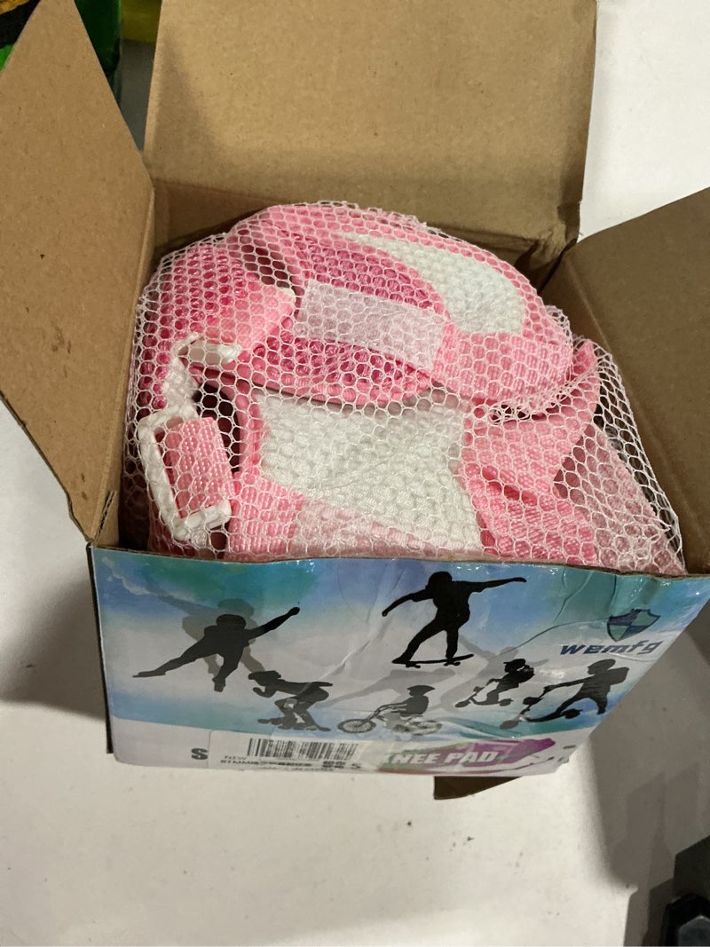 Condition photo showing As Is for wemfg kids protective gear set knee pads for kids 3-14 years toddler knee and elbow pads with wrist guards 3 in 1 for skating cycling bike rollerblading scooter purplepink s(3-8years)