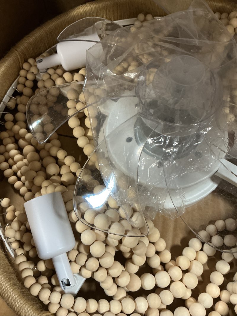 Condition photo showing Good Condition for 20inch boho caged ceiling fans with lights,low profile bladeless ceiling fan with light and remote,flush mount hemp rope beaded 6 speeds for living room bedroom nursery wrought iron matte + white wood bead