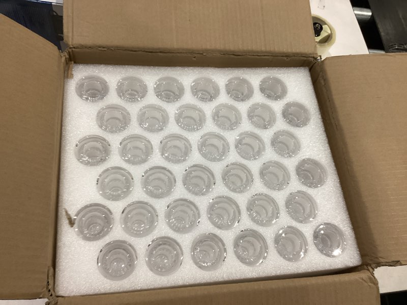Condition photo showing Good Condition for Foaincore 72 Pack Glass Candlestick Holders Bulk 2.5 Inch Taper Candle Holders Small Ritual Candle Stand Table Centerpieces for Wedding Christmas Valentine's Festival Party Dining Decorations (Clear) Clear 72