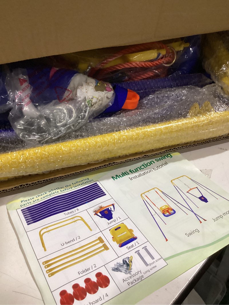 Condition photo showing Good Condition for Toddler Swing Set, 3-in-1 Baby Swing Outdoor/Indoor, Toddler Swing&Jumper with Foldable Metal Stand, Baby Swing Outdoor for Aged 6 Months to 10 Years Old Blue