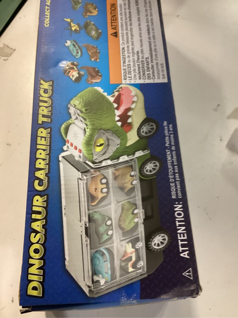 Condition photo showing New/Like New for joyin 13 in 1 dinosaur toys for kids 3-5, dinosaur truck with 12 pull back cars, birthday gifts toys for 3 4 5+ year old boy, transport carrier truck for toddlers, easter kids gifts tyrannosaurus truck