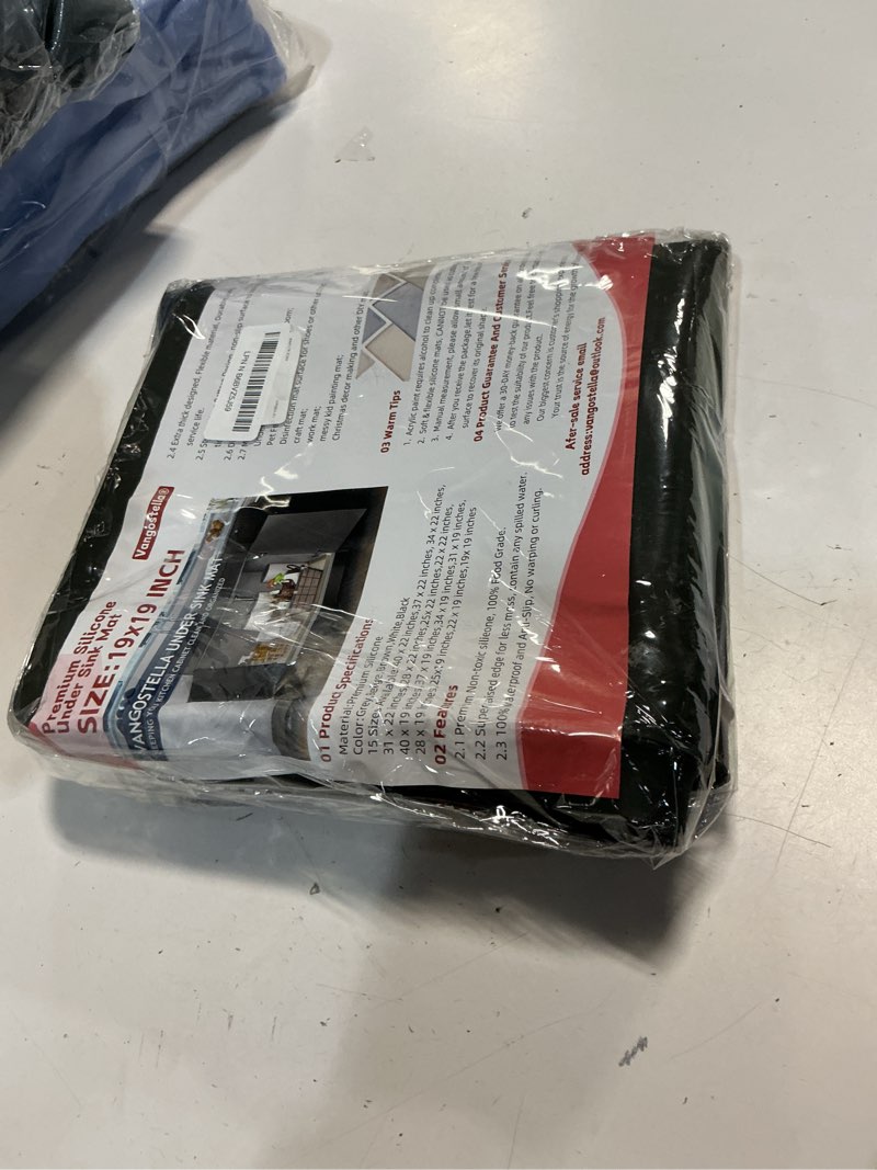 Condition photo showing New/Like New for heavy duty silicone under sink mats for kitchen waterproof 19" x 19", extra thick under sink rubber mat drip tray, raised edge under sink liner,prevent drips, leaks, spills,black black 19'' x 19'' x 1''
