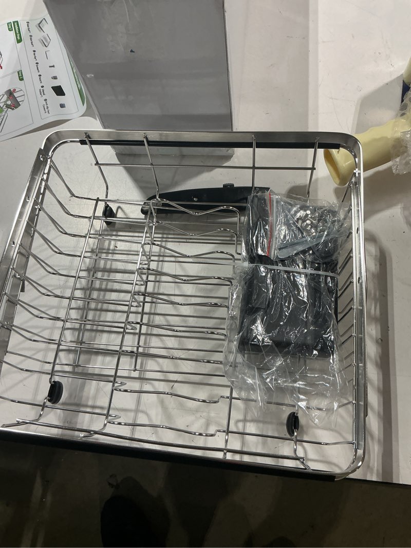 Condition photo showing Good Condition for expandable stainless steel dish drying rack over the sink for small kitchen, counter space saving compact metal plate drainer strainer, adjustable hanging inside sink rust proof wire dryer holder silver for 12.5"-30"w sink, expandable
