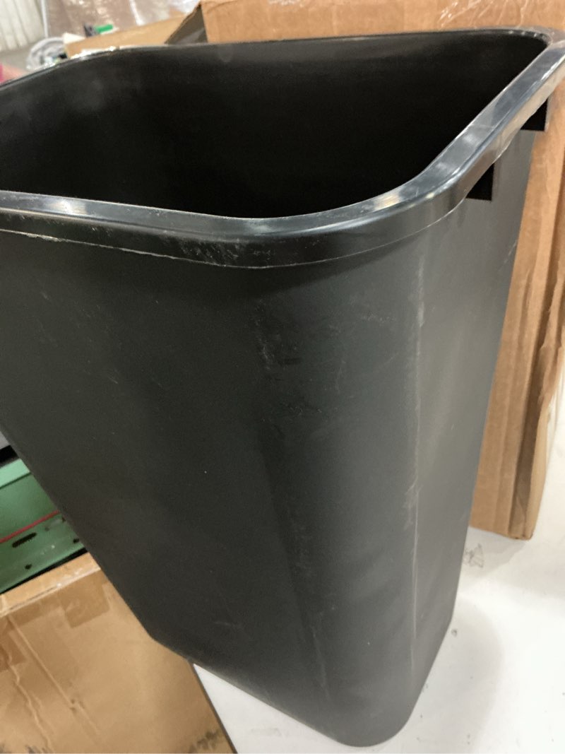 Condition photo showing As Is for Amazon Basics Rectangular Commercial Office Wastebasket, Easy to Clean, Space-Saving, 10 Gallon, Black Black 10 Gallon (Pack of 1)