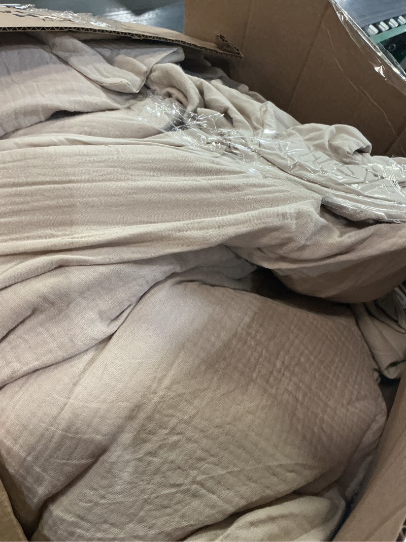 Condition photo showing As Is for David's Home Cotton Muslin Comforter Set Queen Size, Soft Lightweight Breathable Cozy Skin-Friendly, 3PCS Linen Like Gauze Bedding with Pillow Shams, Aesthetics Home Decor & Giftable, Natural Natural Queen