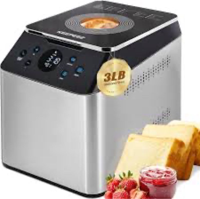 KBS 3LB Programmable Bread Maker,20-in-1 Automatic Bread Machine with Ceramic Pan & Fruit Dispenser,
