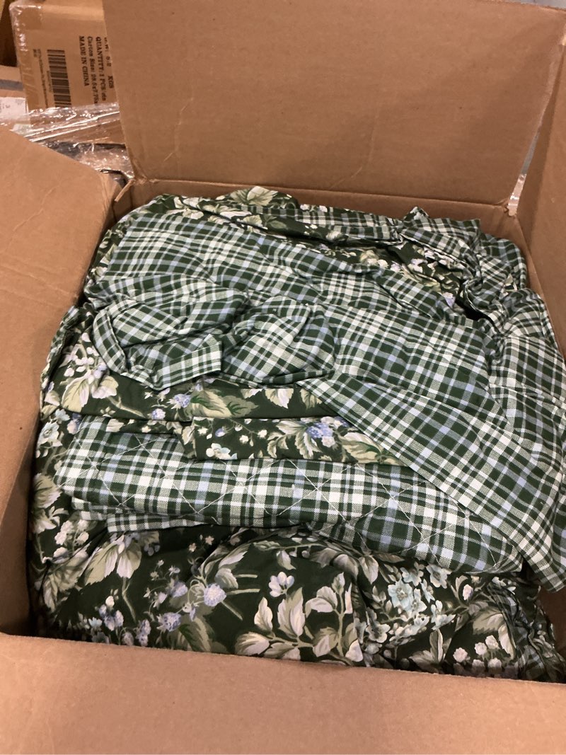 Condition photo showing As Is for Laura Ashley - Queen Comforter Set, Soft & Reversible Cotton Bedding, Medium Weight 7 Piece Bed Set with Matching Pillowcases, Euro Shams & Bonus Throw Pillow Covers (Bramble Floral Green) Bramble Floral Green Queen