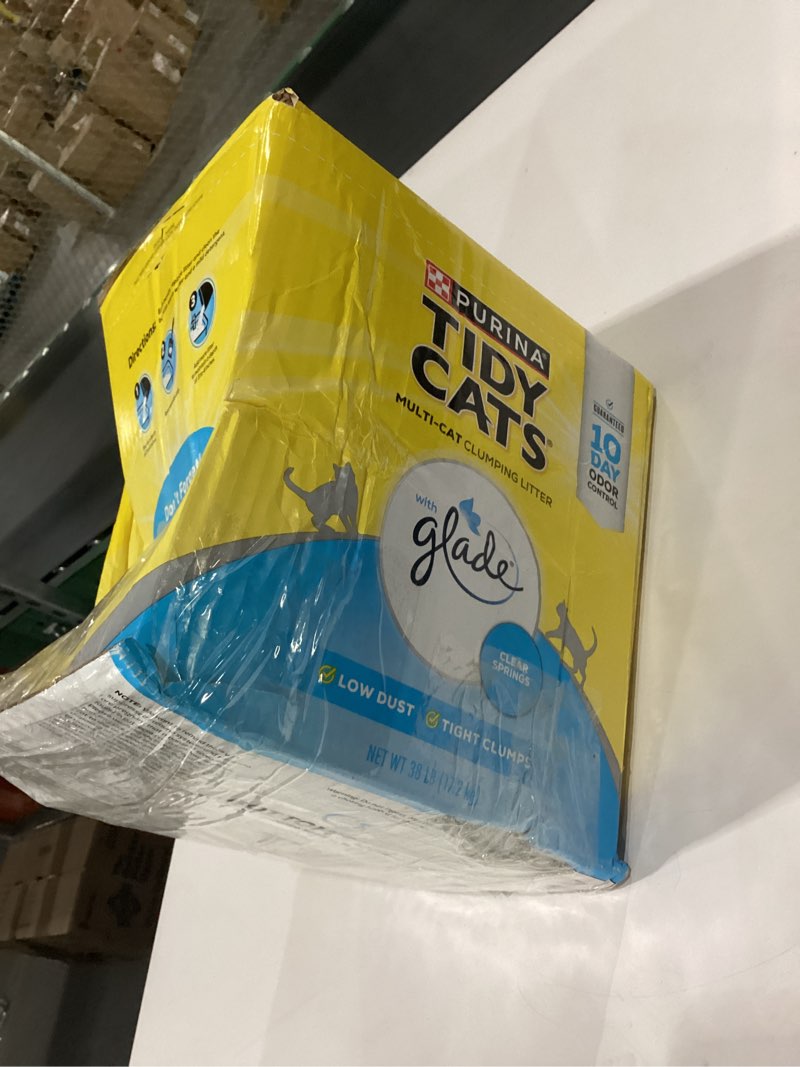 Condition photo showing As Is for Purina Tidy Cats Clumping Multi Cat Litter, Glade Clear Springs - 38 lb. Box 38 Pound (Pack of 1) BOX TORN SOME LITTER GONE 