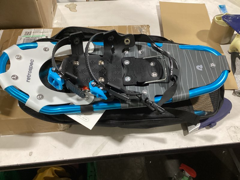 Condition photo showing New/Like New for Retrospec Drifter Snowshoes for Women & Men - Lightweight Aluminum Frame Snow Shoes with Double Ratchet Binding System, Heel Lifts & Carry Bag for All Terrain Hiking & Winter Sports Ice Cap 21" Snowshoes
