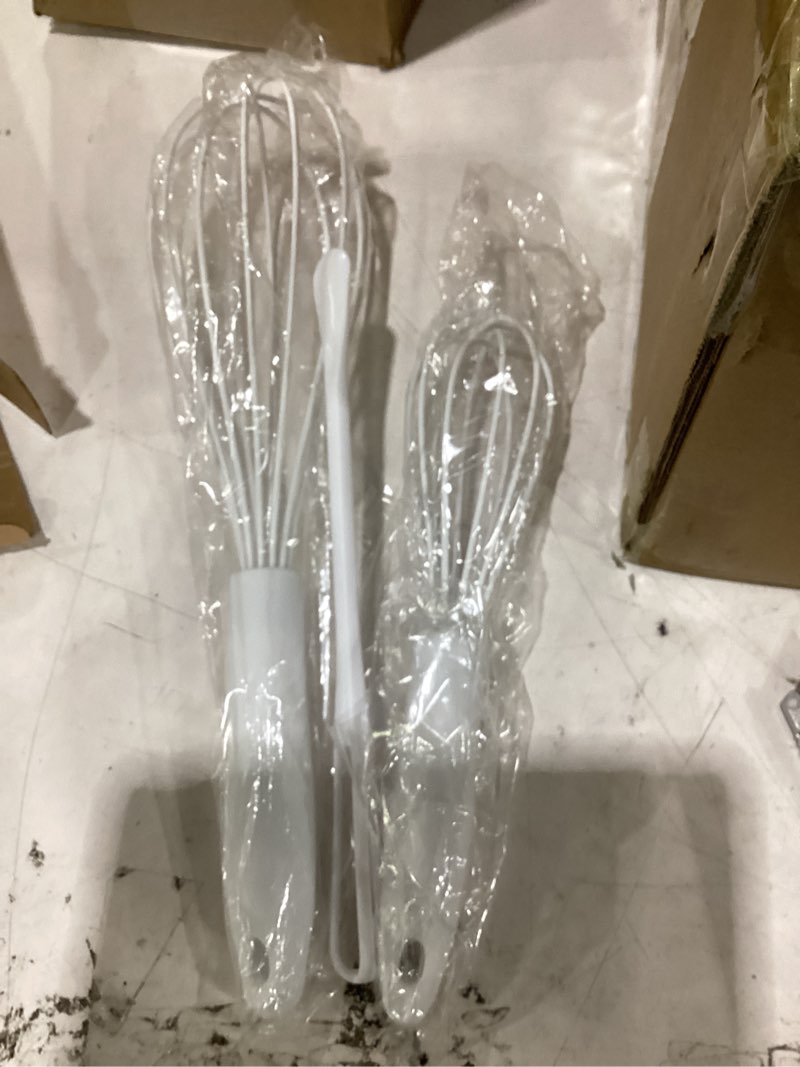 Condition photo showing New/Like New for oyv white silicone whisk, sealed waterproof design set of 3, professional kitchen whisks for cooking non-scratch, silicone&stainless steel whisk, heat resistant 480°f rubber wisk, bpa free premium(white pack)
