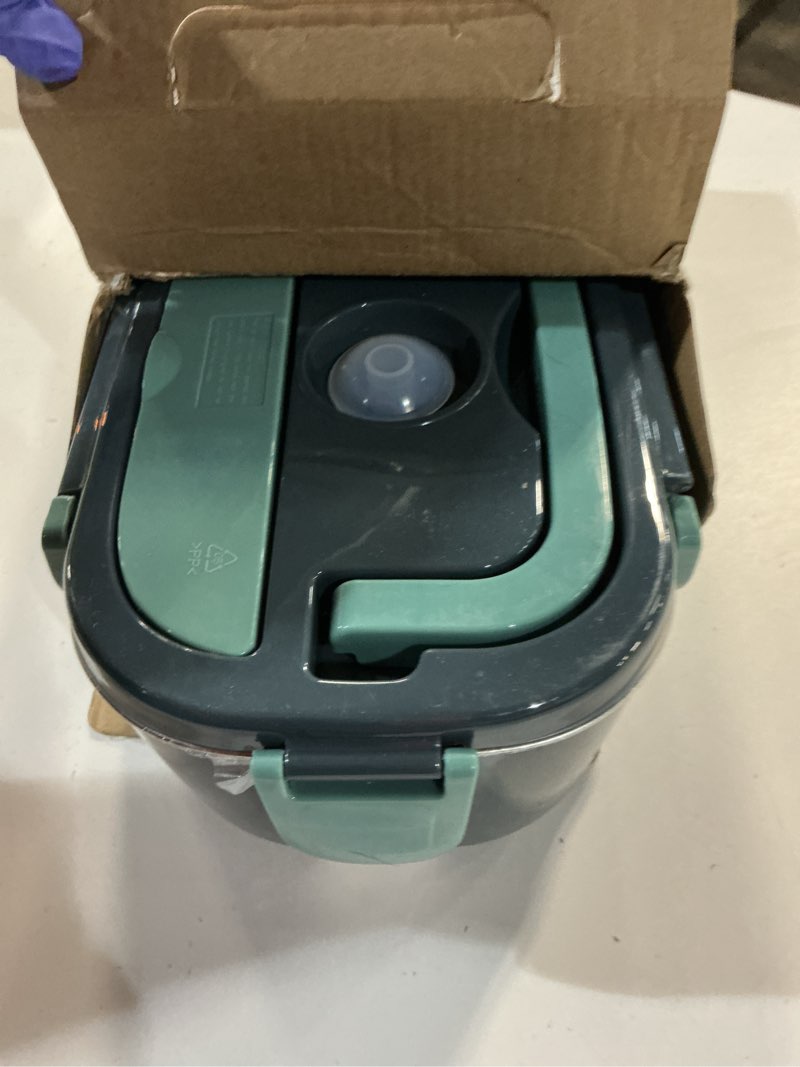 Condition photo showing As Is for Electric Lunch Box Food Heater, 80W Portable Warmer for Car Truck Work with 304 Stainless Steel Container, 12V/24V/110V Green Heated Lunch Box Suitable for Ideal Driver/Work/Gift Green 1.5L