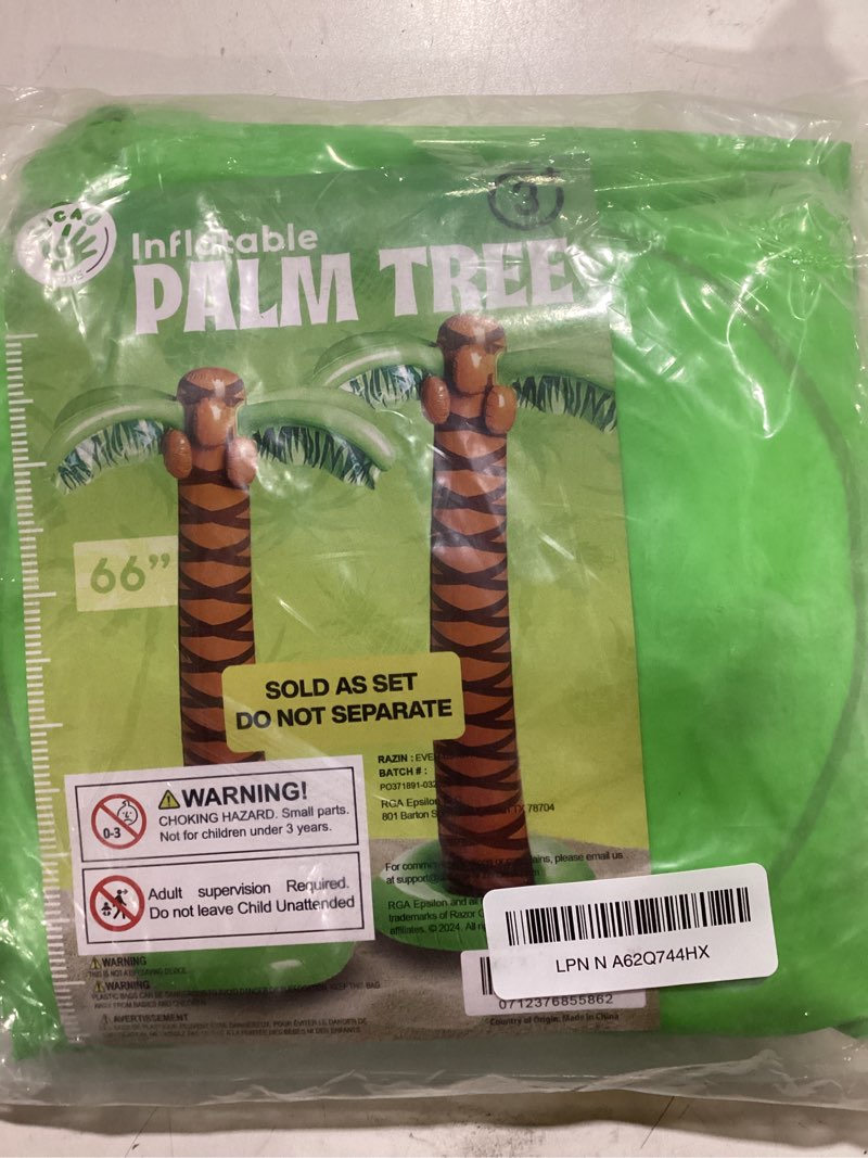 Condition photo showing New/Like New for Kicko Inflatable Palm Tree, Pack of 2-66-Inch Giant Tropical Inflatable Trees - Hawaiian Party Decorations, Beach Luau, or Pool Decor - Fun Palm Tree Props for Birthday Parties and Outdoor Events