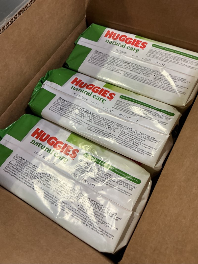 Condition photo showing New/Like New for huggies natural care sensitive baby wipes, unscented, hypoallergenic, 99% purified water, 9 flip-top packs (3 packs of 3), 504 total wipes (56 wipes per pack), packaging may vary 168 count (pack of 3)