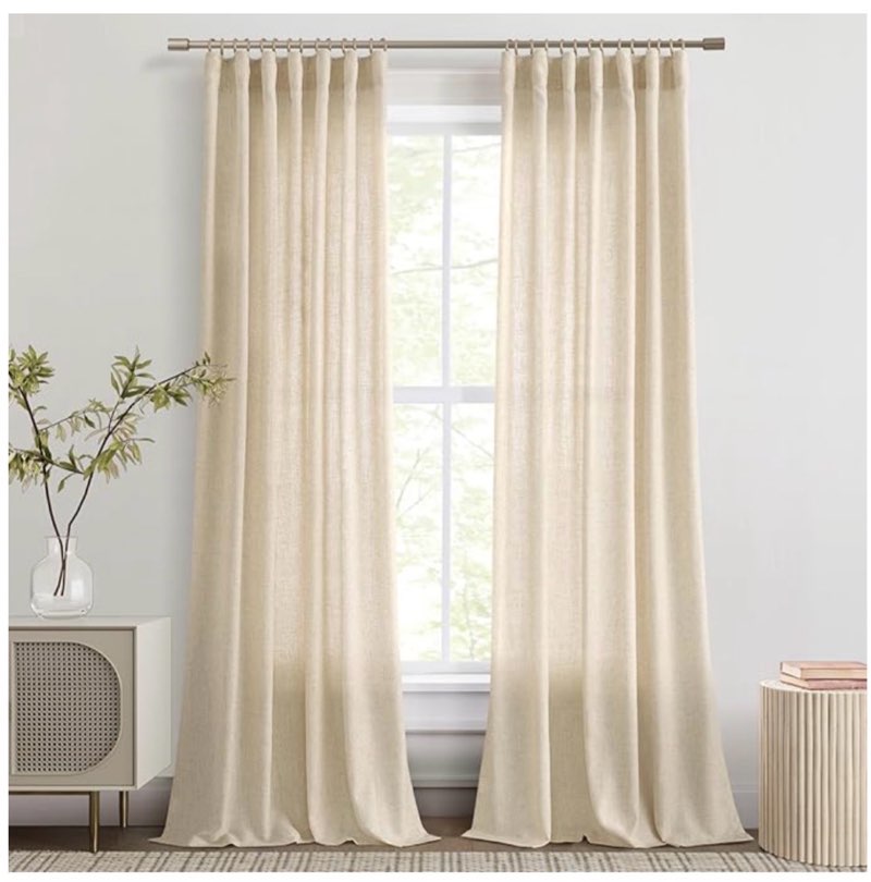 Joywell Linen Curtains 96 Inches Beige Curtains for Living Room Neutral Hook Tape Rod Pocket Back Tab Light Filtering Privacy Window Drapes for Bedroom Oatmeal Sand Crude 40x96” (set 2 )