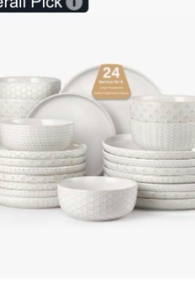 24 piece dinnerware sets for 8 - farmhouse style stoneware plates and bowls sets - scratch resistant