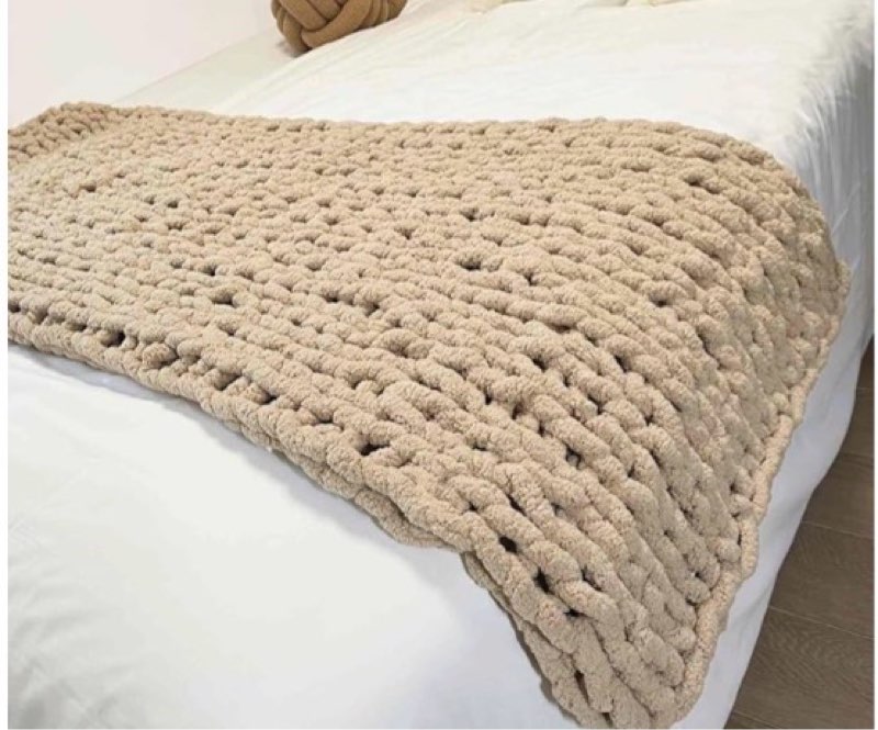 chunky knit blanket throw 40"×40", chenille throw blankets, handmade warm & cozy blanket couch bed home decor, soft breathable fleece banket, christmas for couch bed sofa best gift (tan)