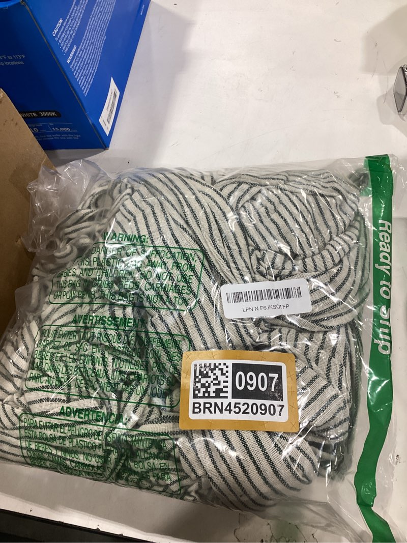 Condition photo showing New/Like New for gauze striped curtains, boho linen gauze tie top hanging curtains light filtering door window treatment 2 panel curtain drapes for living room home décor green on beige (96"x42" each panel) green 42"w x 96"l (pack of 2)