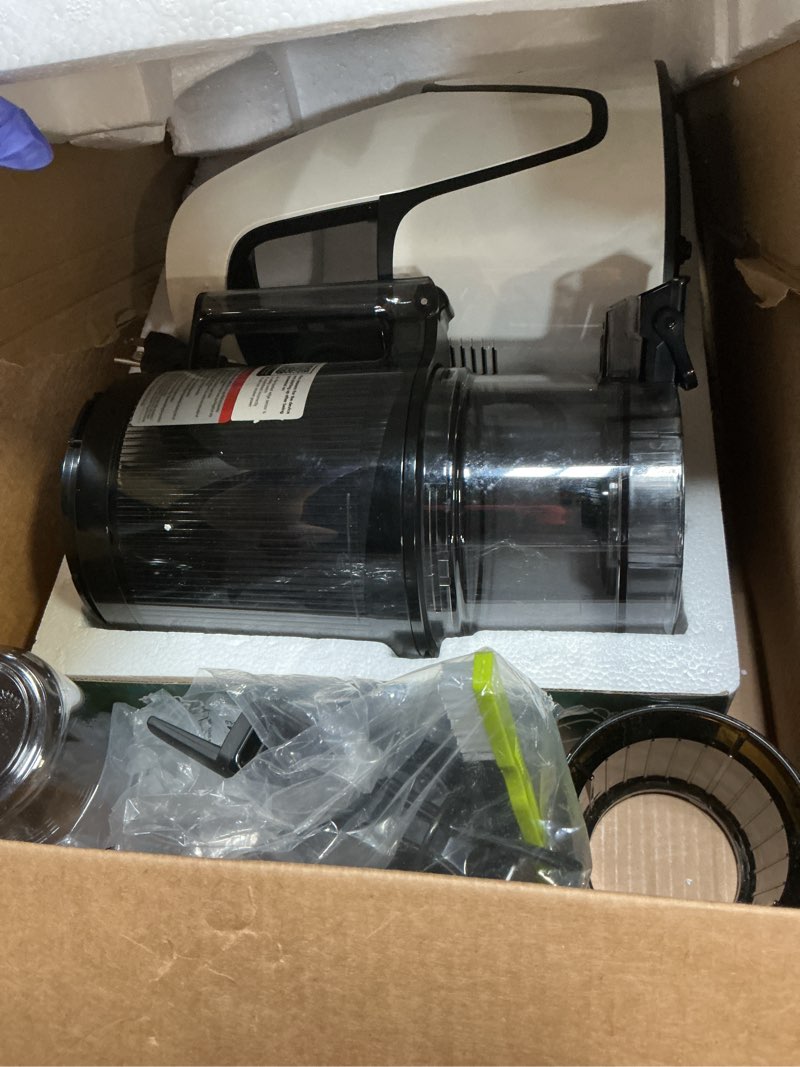 Condition photo showing As Is for EanOruus Juicer Machines, 3-in-1 Cold Press Juicer with 6.5" Extra Large Chute, 100oz Large Capacity, AC Motor, Makes Juice, Nut Milk & Sorbet, Bright White