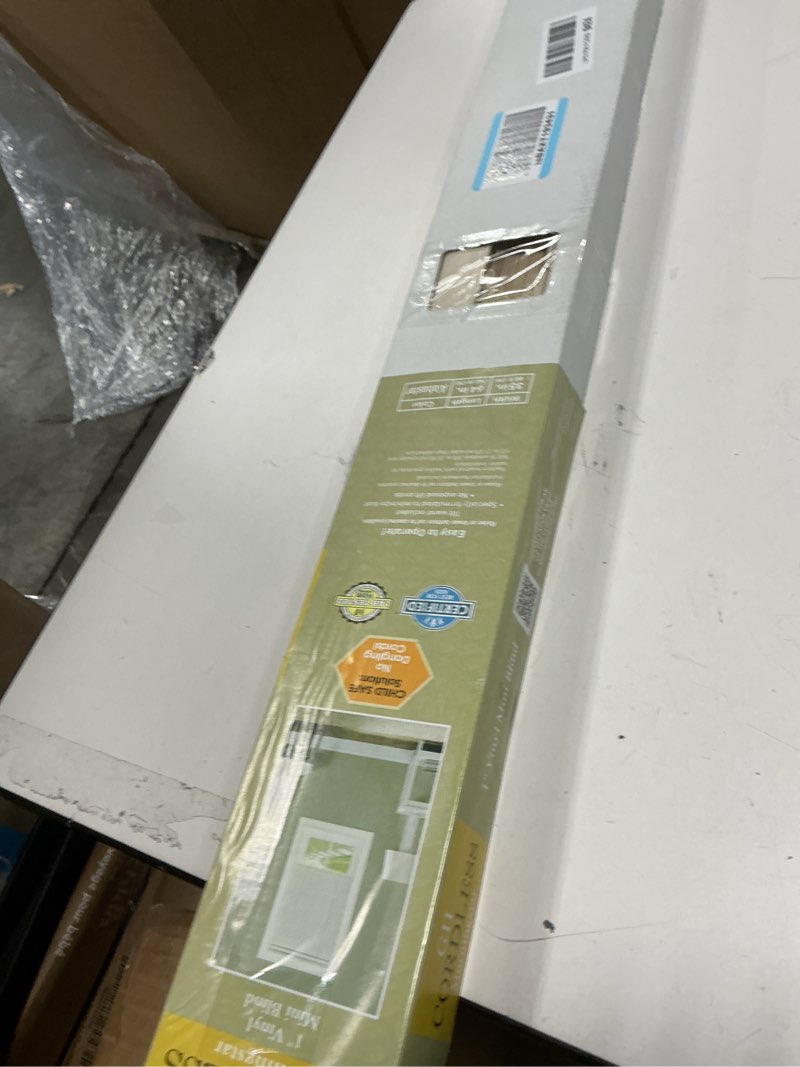 Condition photo showing Good Condition for Cordless Light Filtering Mini Blind - 35 Inch Width, 64 Inch Length, 1\" Slat Size - Alabaster - Cordless GII Morningstar Horizontal Windows Blinds for Interior by Achim Home Decor 35\"W x 64\"H 