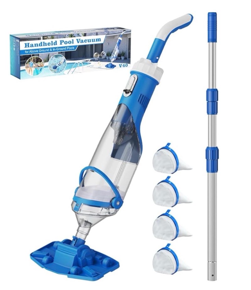 Cordless Pool Vacuum with Telescopic Pole, 18.5 GPM Powerful Suction, 1.5H Supercharge Technology, Handheld Rechargeable Pool Vacuum Cleaner for Above Ground/Inground Pools, Hot Tubs, Spas