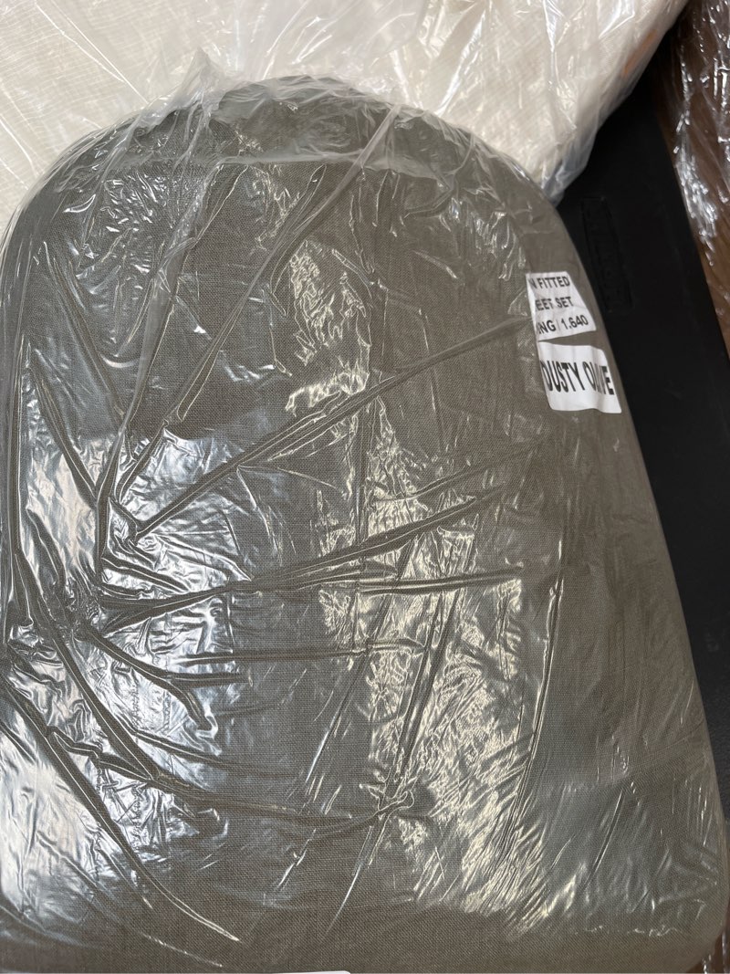 Condition photo showing Good Condition for european linen fitted sheet set, king, dusty olive