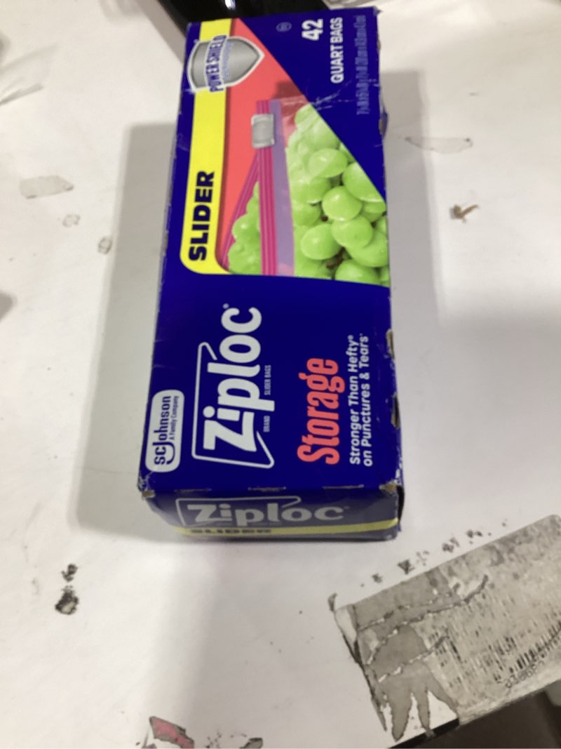 Condition photo showing New/Like New for ziploc quart food storage slider bags, power shield technology for more durability, 42 count